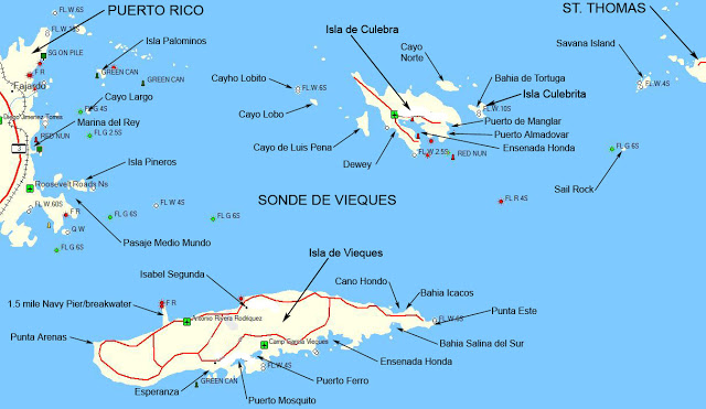 Map of the Spanish Virgin Islands Vieques, Culebra and Culebrita