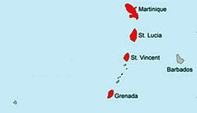 Caribbean map of St Lucia - Grenadines