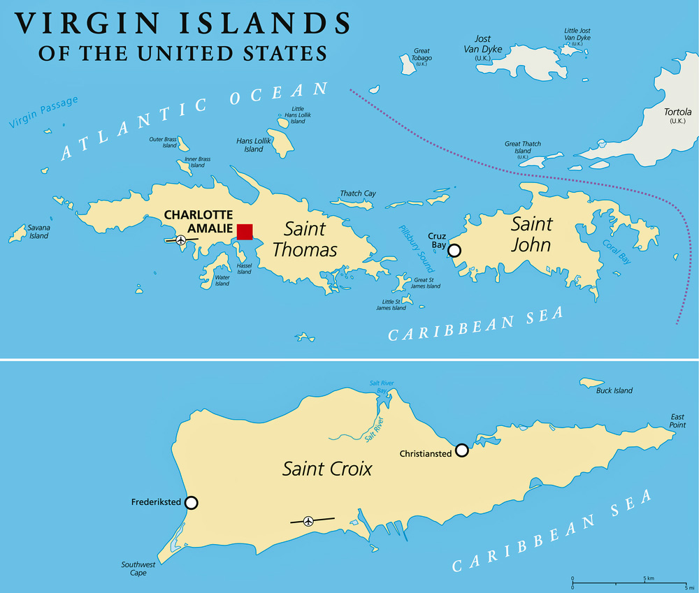 Map of US Virgin Islands (USVI)